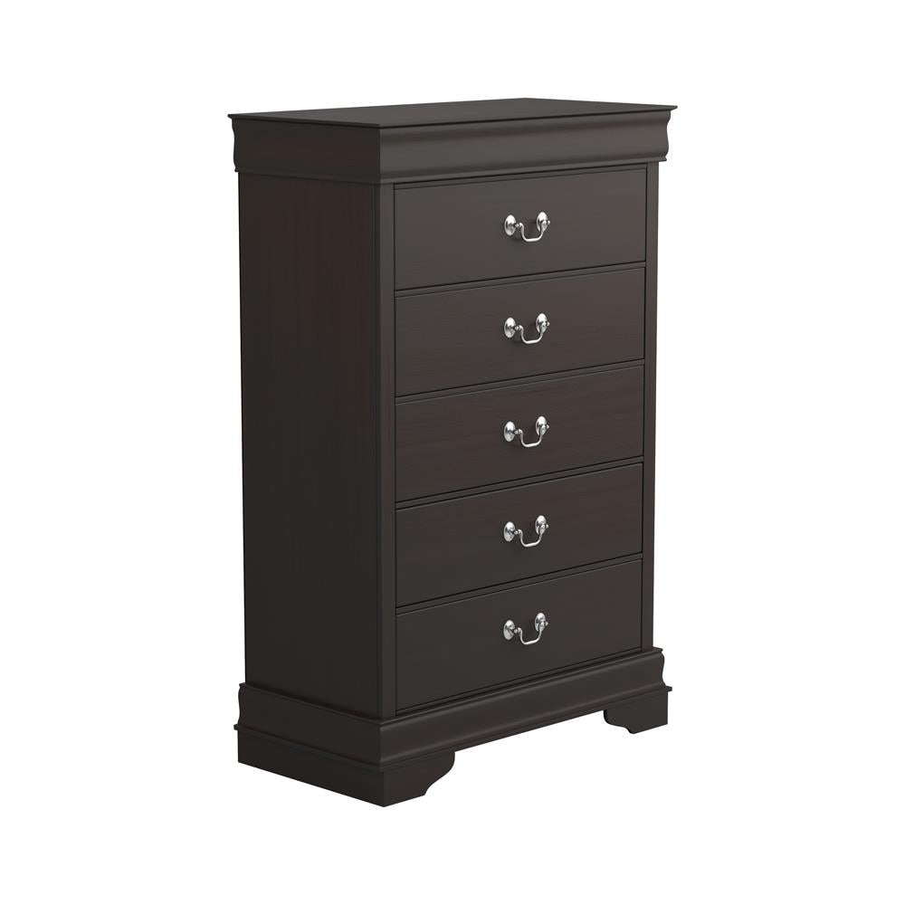 Louis Philippe 5-drawer Chest with Silver Bails Cappuccino Louis Philippe 5-drawer Chest with Silver Bails Cappuccino Half Price Furniture