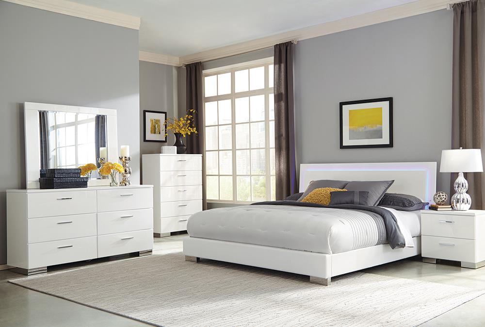 Felicity 6-piece California King Bedroom Set with LED Headboard Glossy White  Las Vegas Furniture Stores