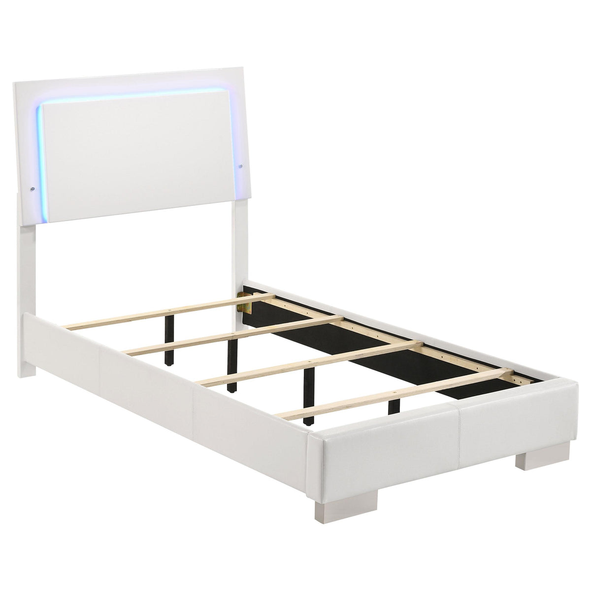 Felicity Twin Panel Bed with LED Lighting Glossy White  Las Vegas Furniture Stores