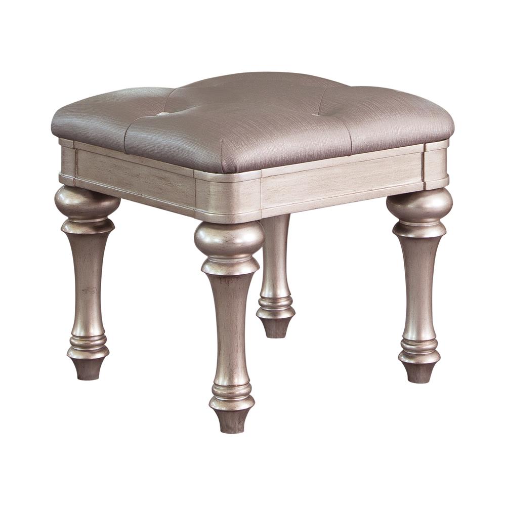 Bling Game Upholstered Vanity Stool Metallic Platinum Half Price Furniture