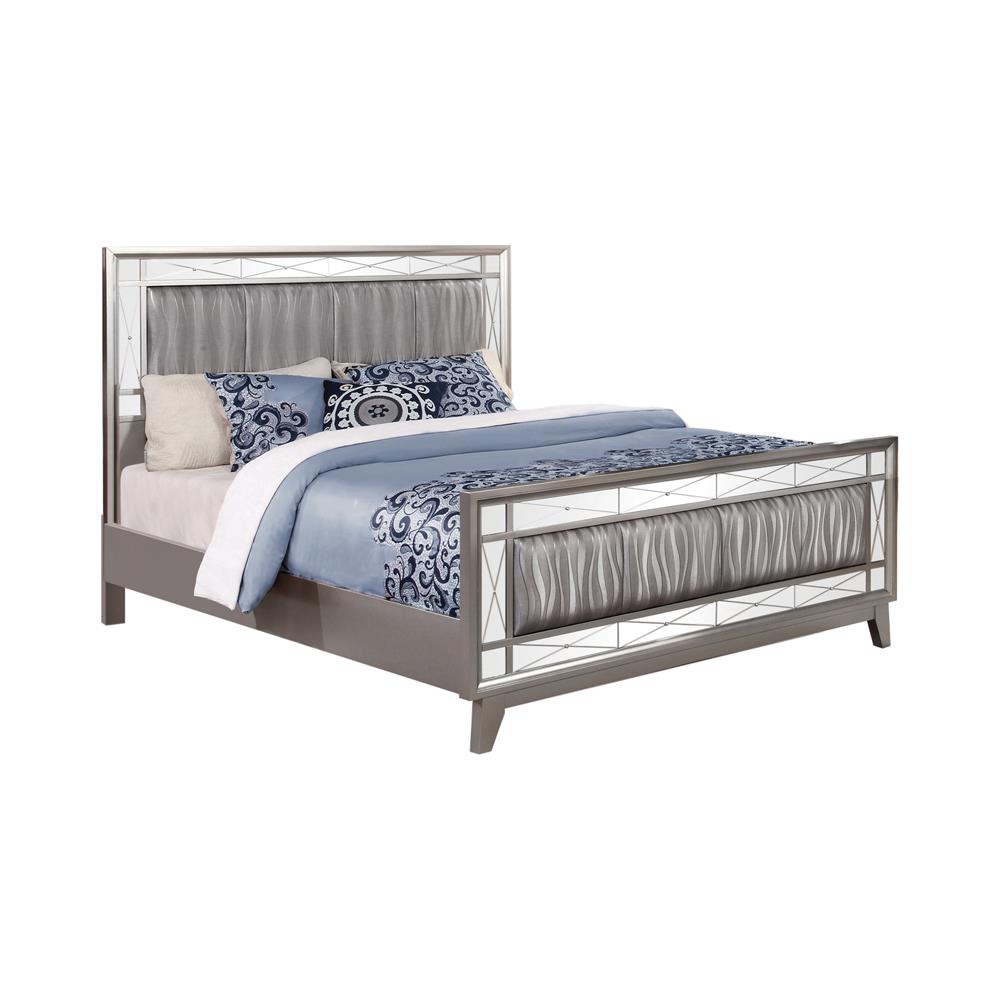 Leighton Eastern King Panel Bed with Mirrored Accents Mercury Metallic Half Price Furniture