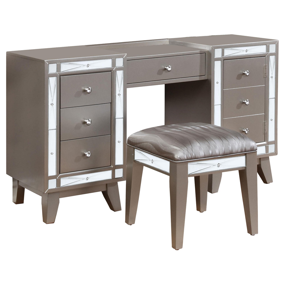 Leighton Vanity Desk and Stool Metallic Mercury  Las Vegas Furniture Stores
