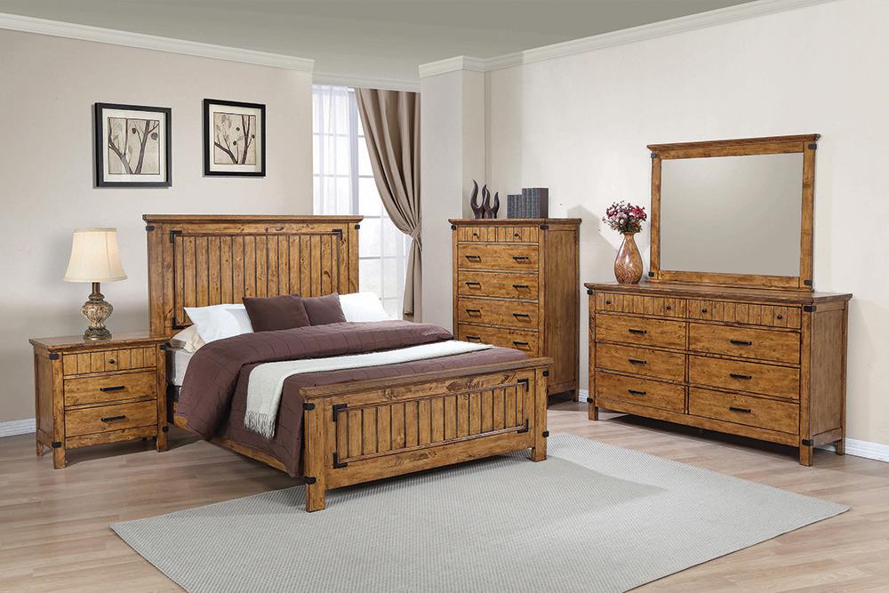 Brenner 5-Piece Panel Bedroom Set Rustic Honey Full Half Price Furniture