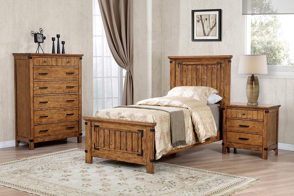 Brenner 4-Piece Panel Bedroom Set Rustic Honey Twin  Las Vegas Furniture Stores