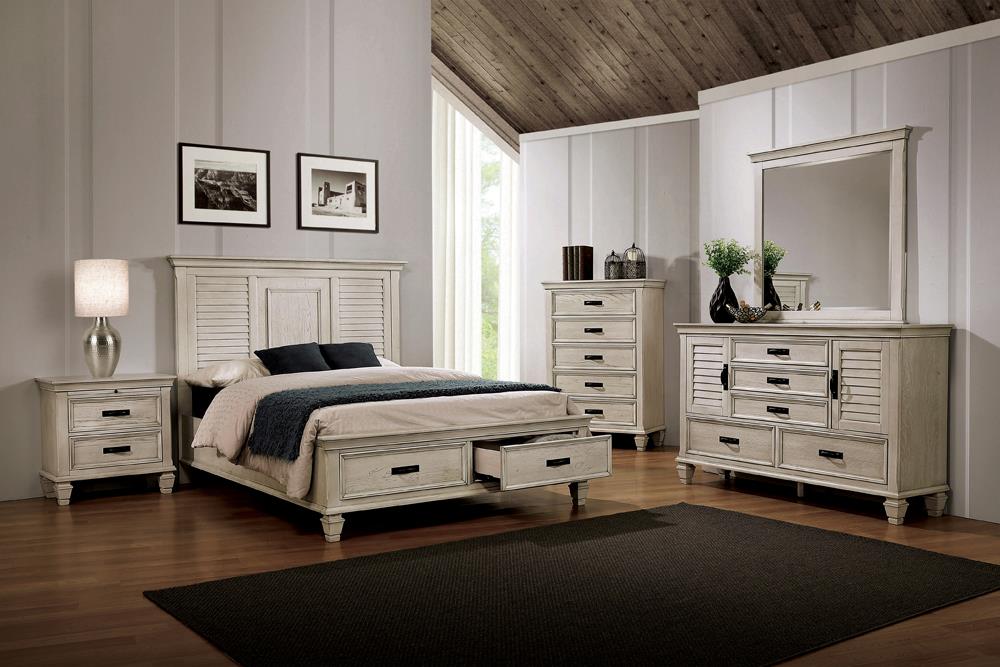 Franco 4-piece Eastern King Storage Bedroom Set Antique White Half Price Furniture