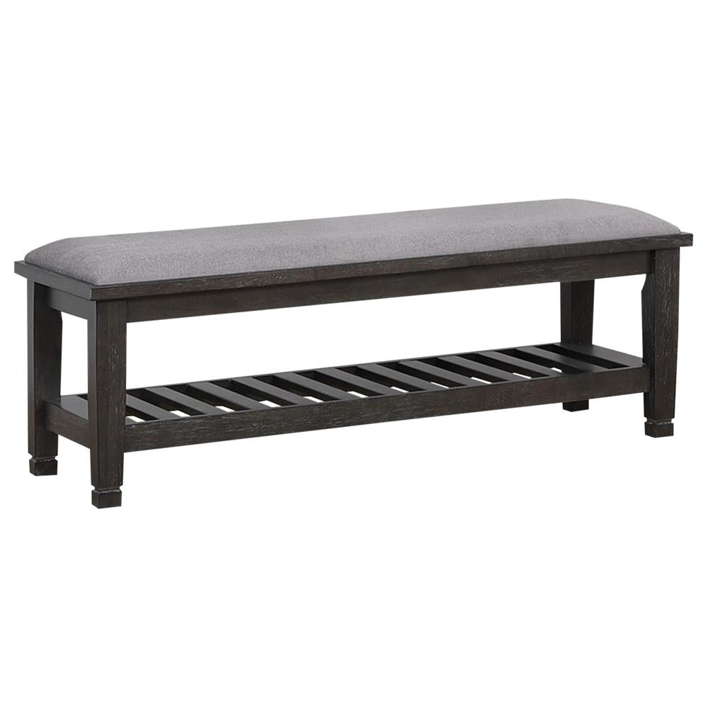 Franco Upholstered Bench with Slatted Shelf Weathered Sage  Las Vegas Furniture Stores