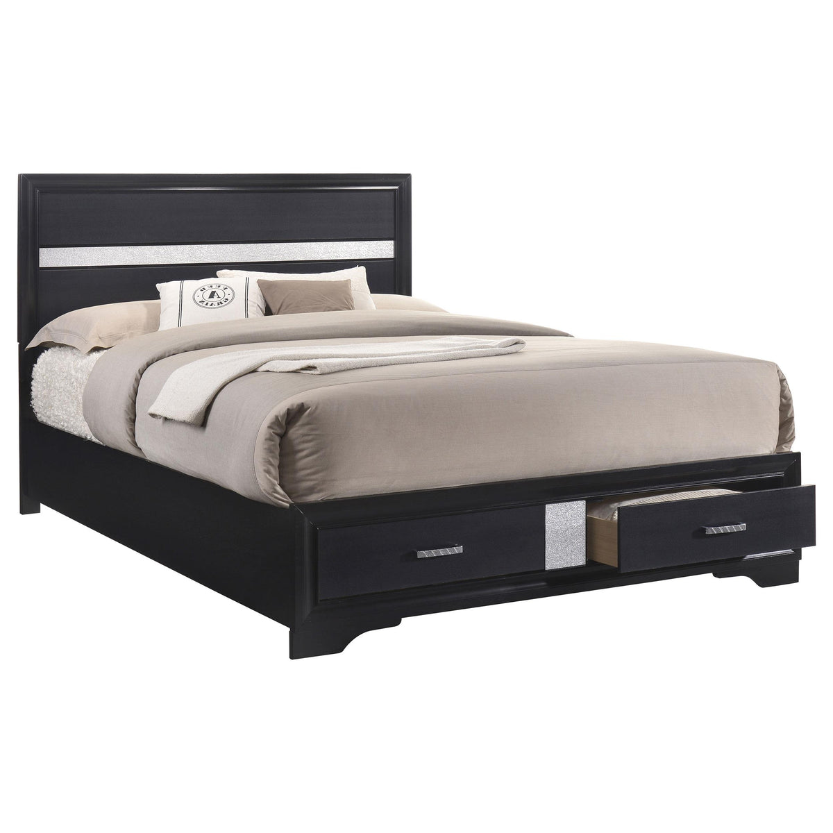 Miranda Eastern King 2-drawer Storage Bed Black  Las Vegas Furniture Stores
