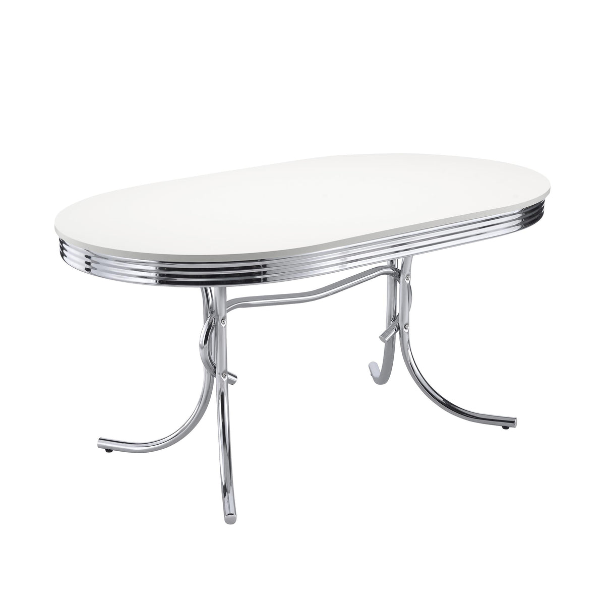 Retro Oval Dining Table Glossy White and Chrome  Las Vegas Furniture Stores