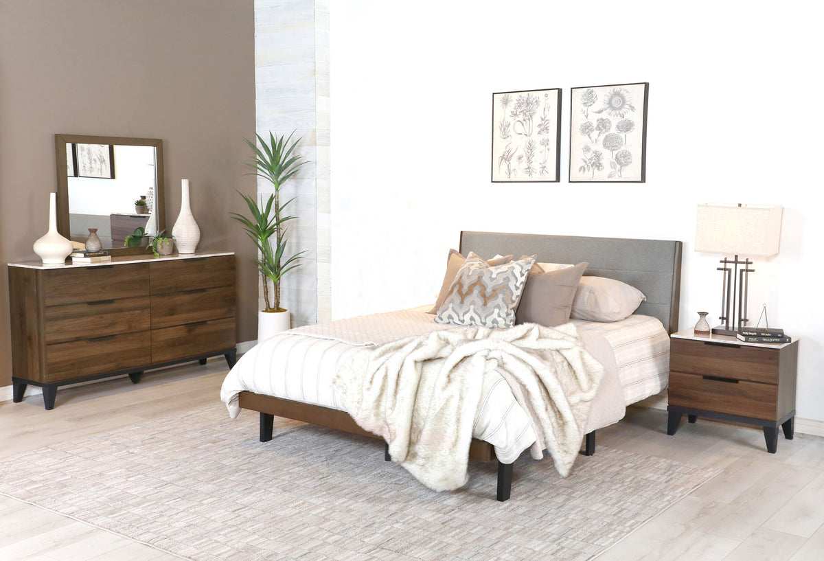 Mays Upholstered Bedroom Set Walnut Brown and Grey Mays Upholstered Bedroom Set Walnut Brown and Grey Half Price Furniture