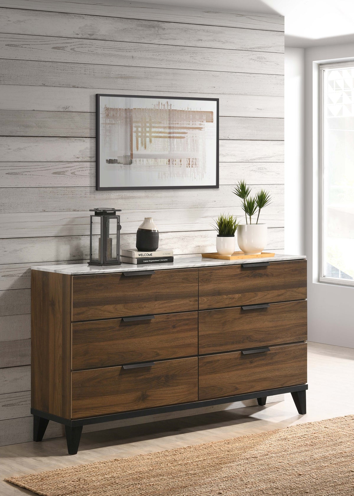 Mays 6-drawer Dresser Walnut Brown with Faux Marble Top  Las Vegas Furniture Stores