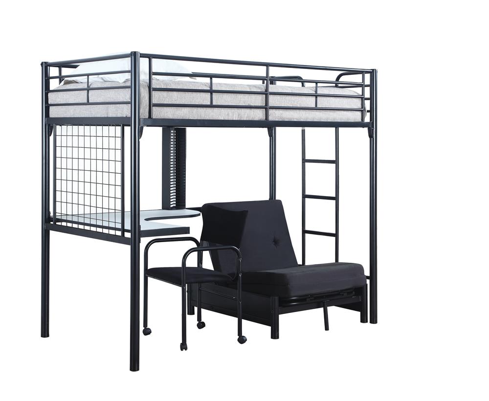 Jenner Twin Futon Workstation Loft Bed Black Half Price Furniture