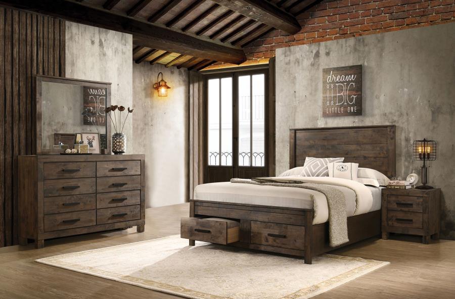 Woodmont 4-Piece Storage Bedroom Set Rustic Golden Brown - King