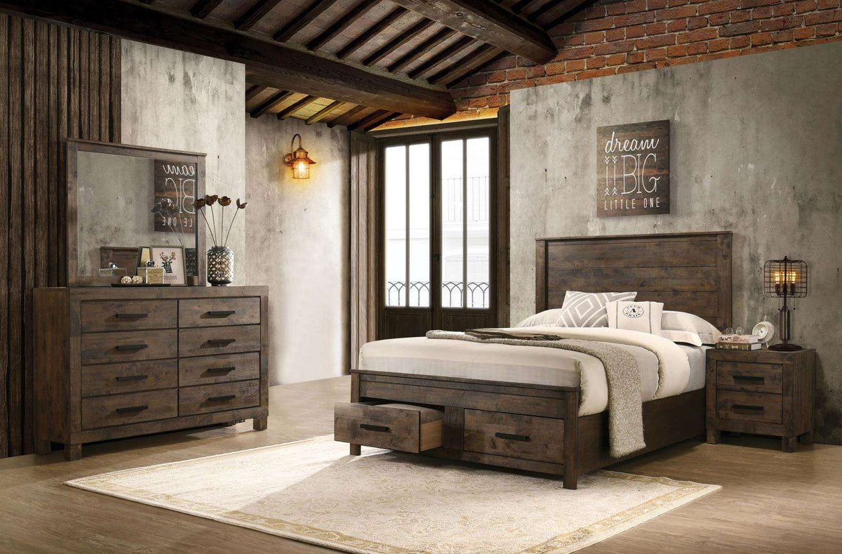 Woodmont California King Storage Bedroom Set Rustic Golden Brown Half Price Furniture
