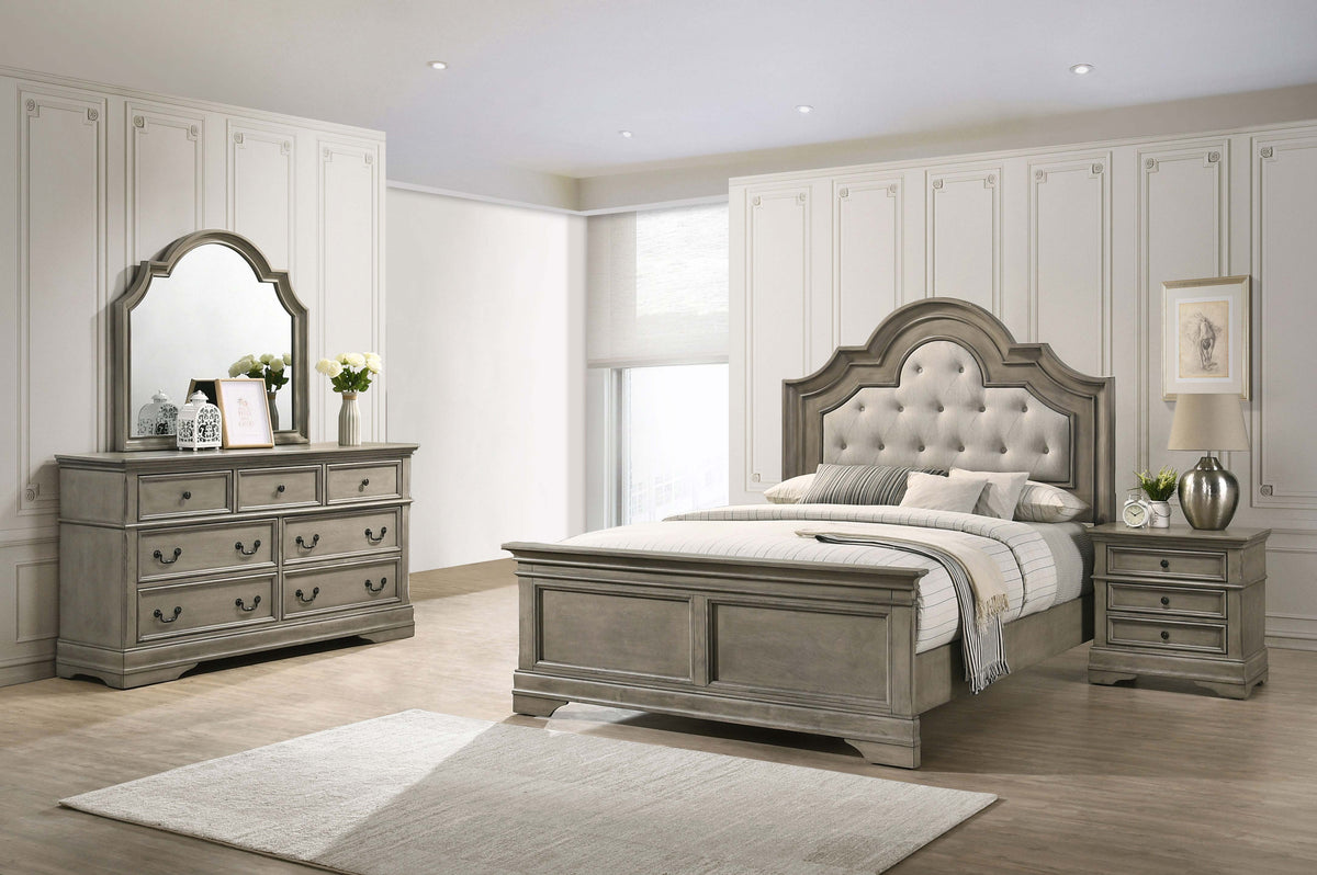 Manchester Bedroom Set with Upholstered Arched Headboard Wheat  Las Vegas Furniture Stores