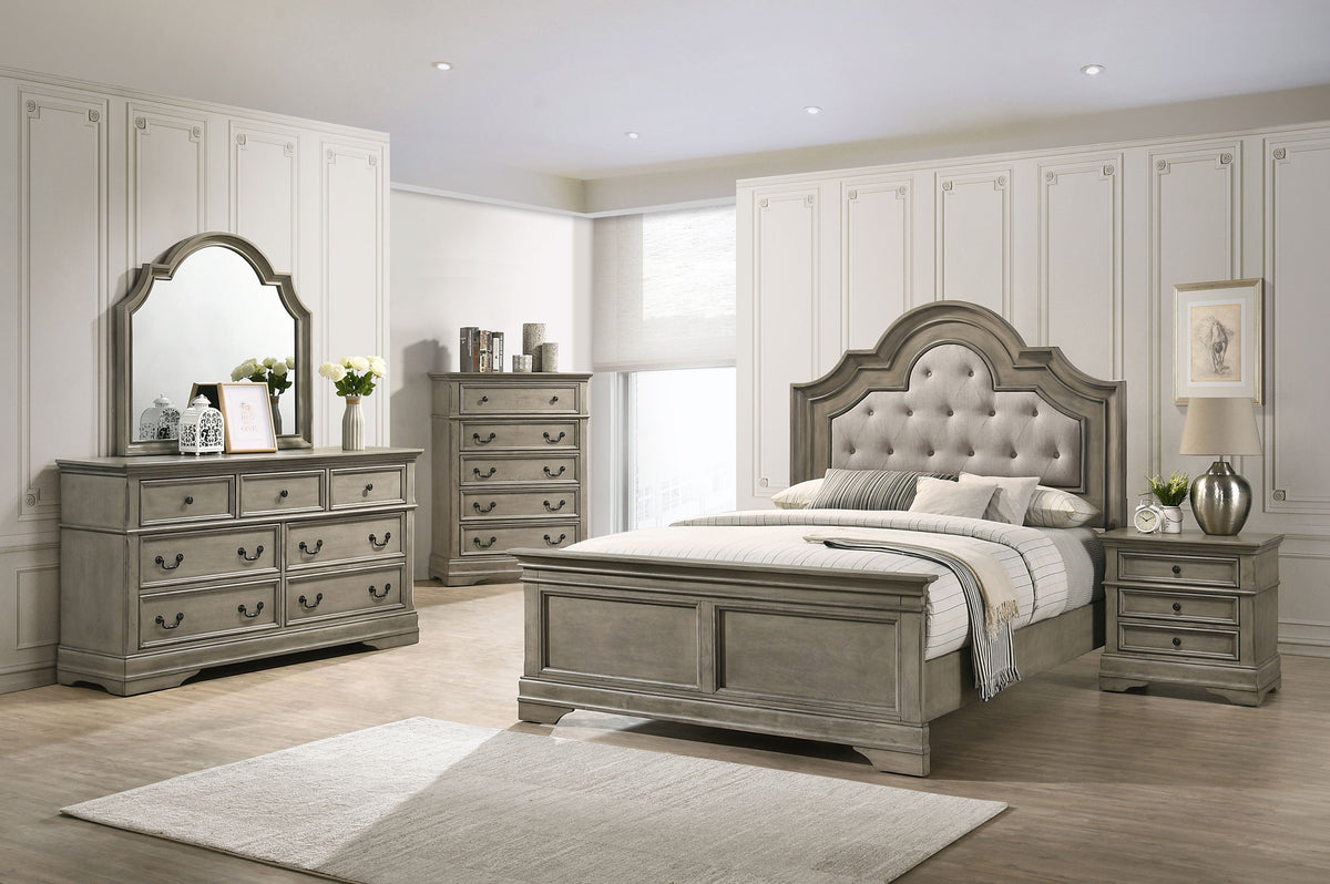 Manchester Bedroom Set with Upholstered Arched Headboard Wheat Manchester Bedroom Set with Upholstered Arched Headboard Wheat Half Price Furniture
