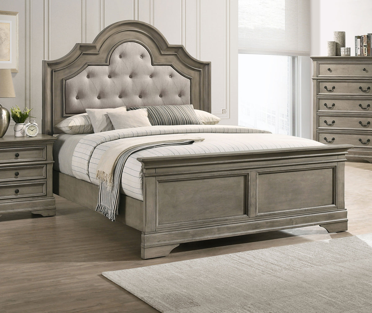 Manchester Bed with Upholstered Arched Headboard Beige and Wheat  Las Vegas Furniture Stores