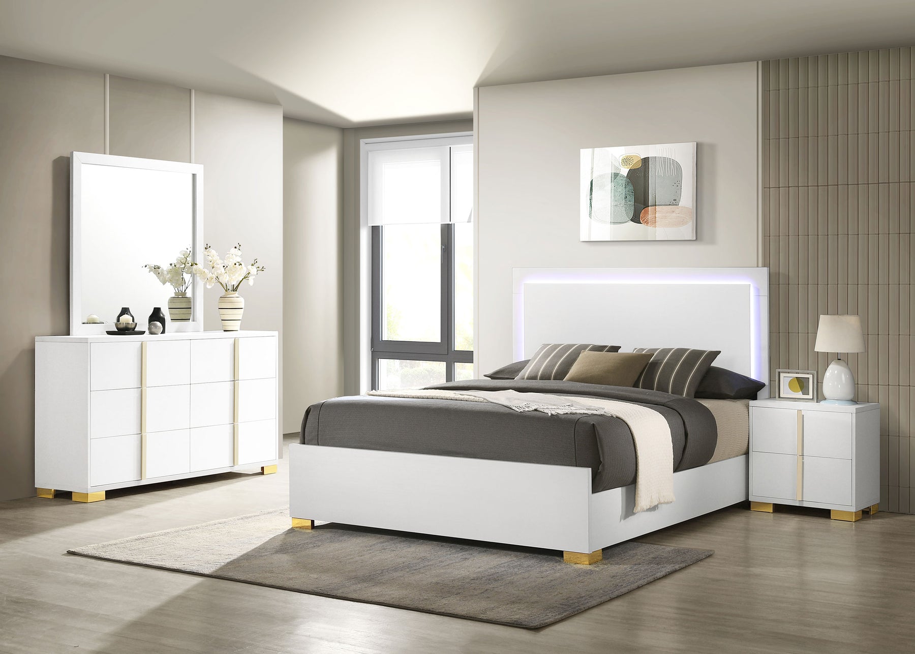 Marceline Bedroom Set with LED Headboard White - Youth Bedroom Set - Half Price Furniture