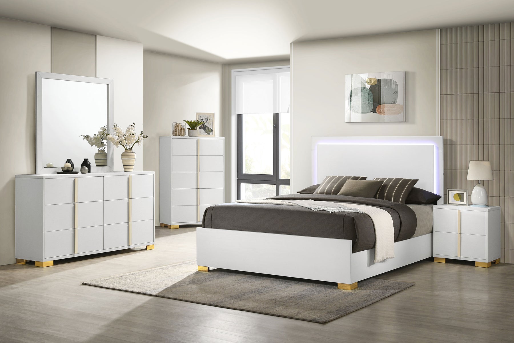 Marceline Bedroom Set with LED Headboard White - Youth Bedroom Set - Half Price Furniture