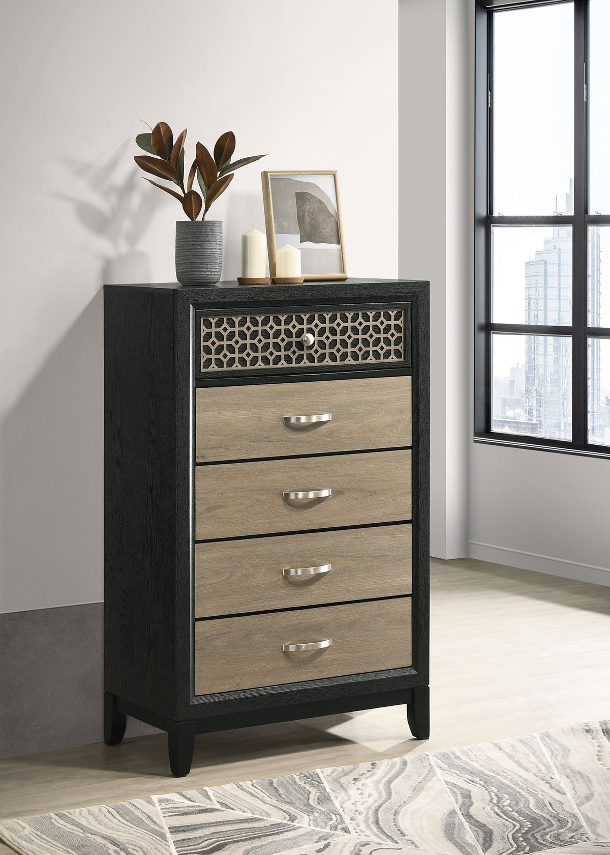 Valencia 5-drawer Chest Light Brown and Black Valencia 5-drawer Chest Light Brown and Black Half Price Furniture