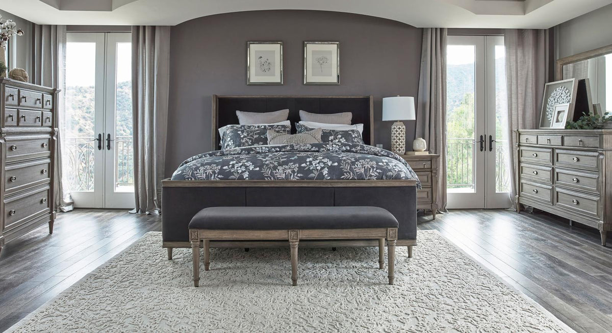 Alderwood 4-piece California King Bedroom Set French Grey  Las Vegas Furniture Stores