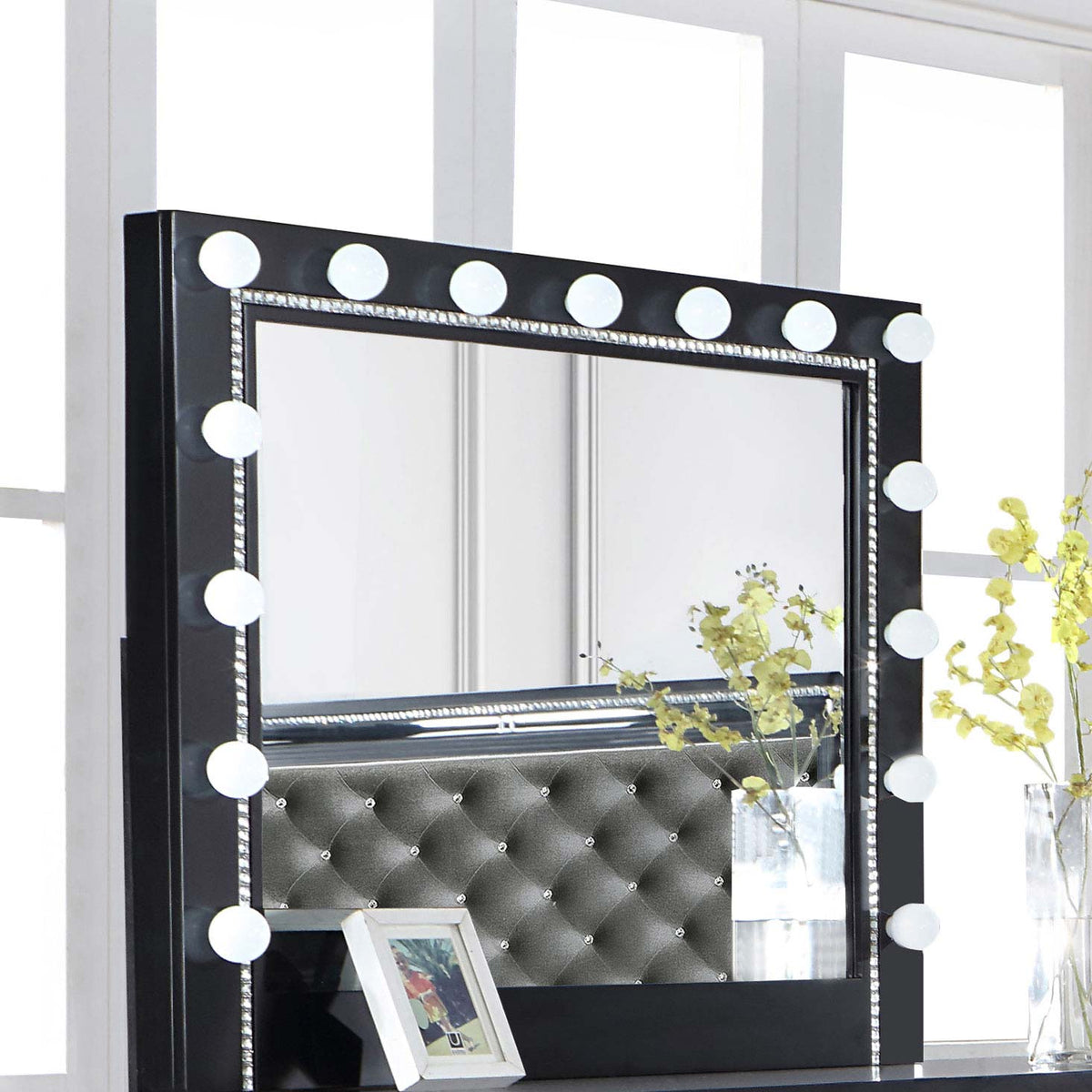 Cappola Black Rectangular Dresser Mirror with Light  Las Vegas Furniture Stores