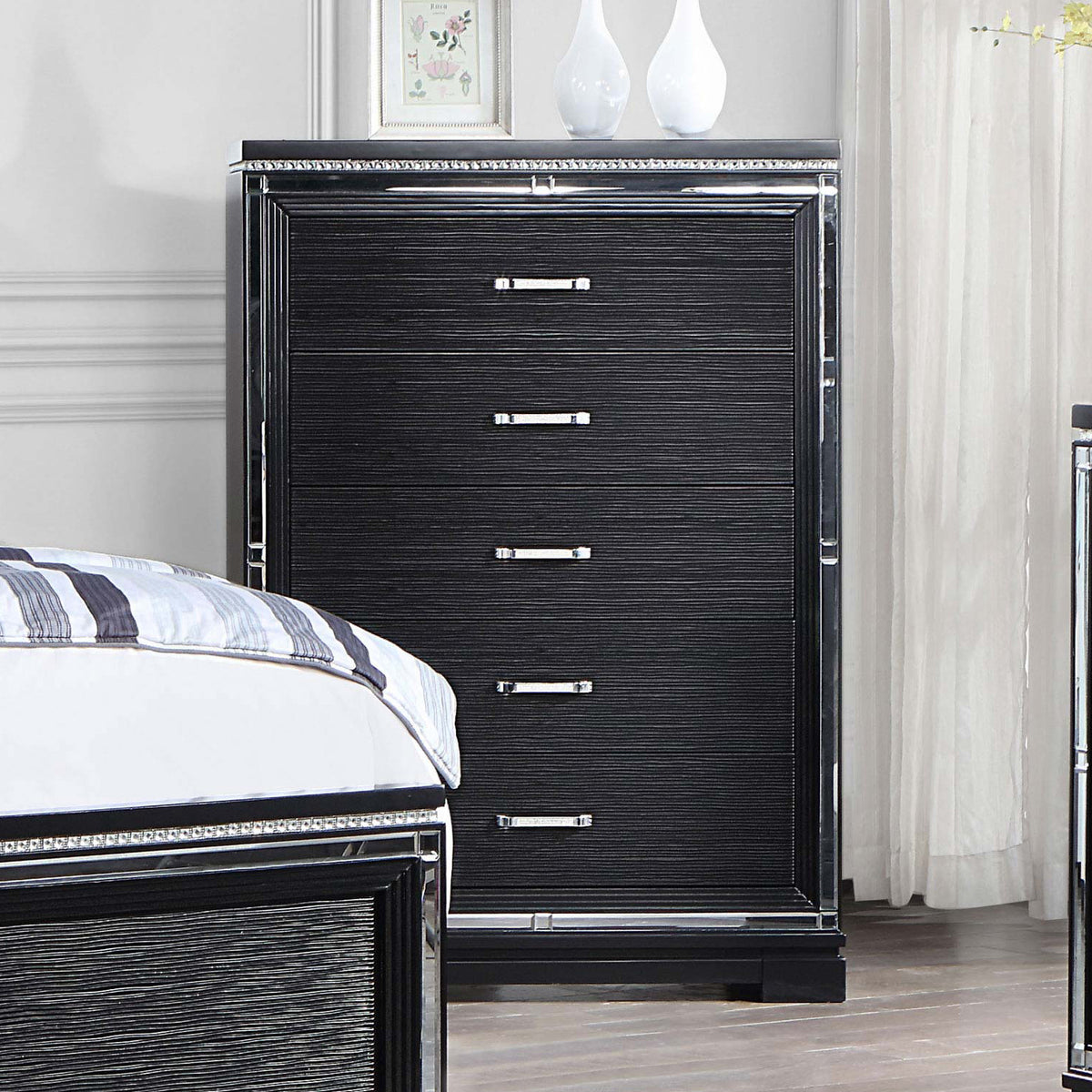 Cappola Rectangular 5-drawer Chest Silver and Black  Las Vegas Furniture Stores