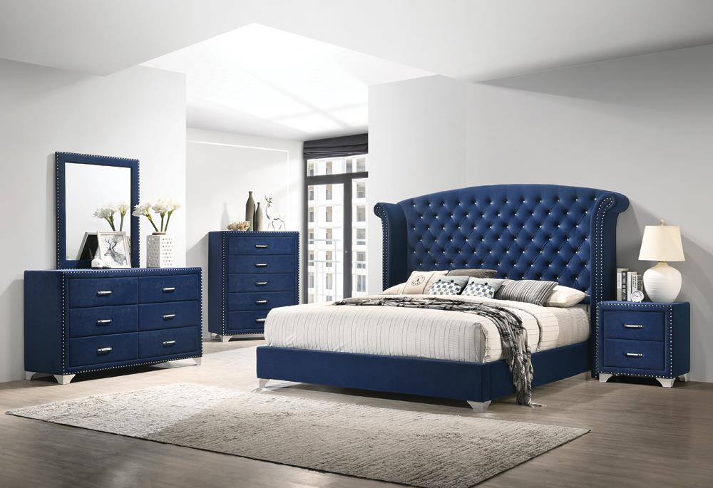 Melody 4-piece Eastern King Tufted Upholstered Bedroom Set Pacific Blue Half Price Furniture