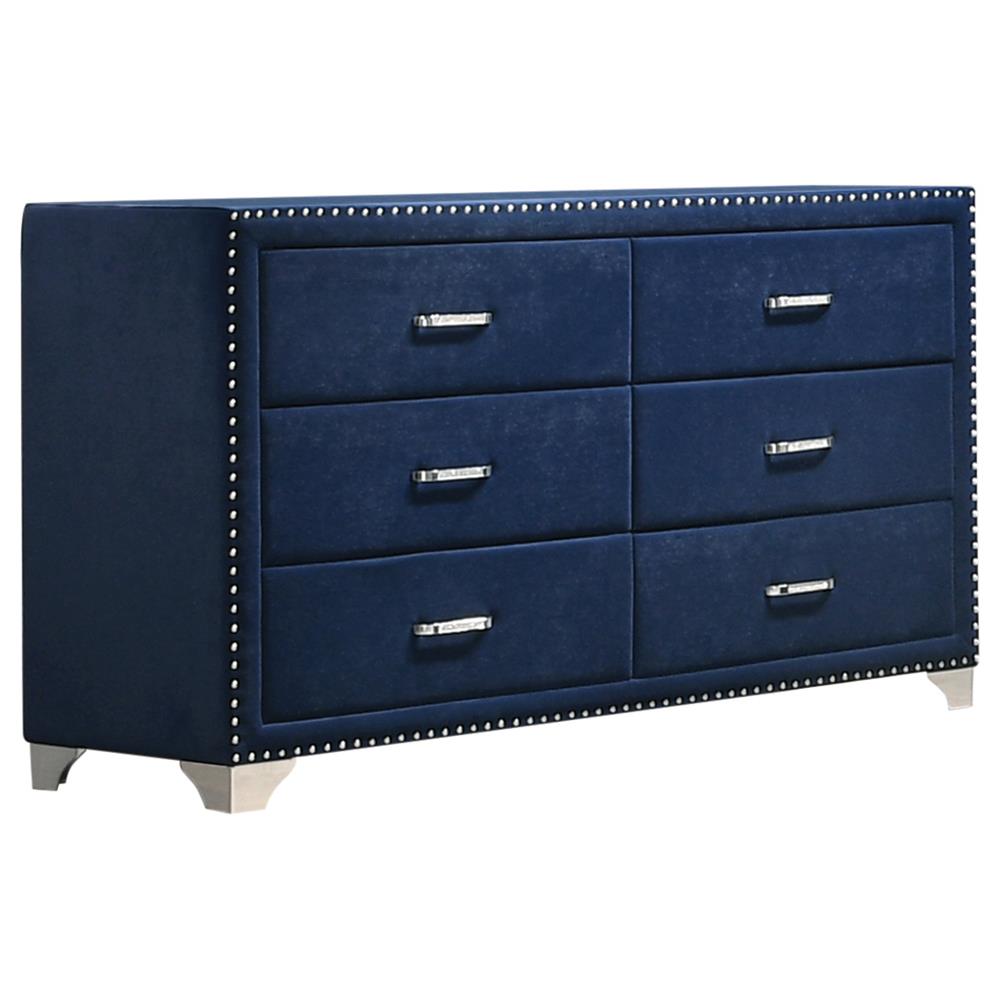 Melody 6-drawer Upholstered Dresser Pacific Blue Melody 6-drawer Upholstered Dresser Pacific Blue Half Price Furniture