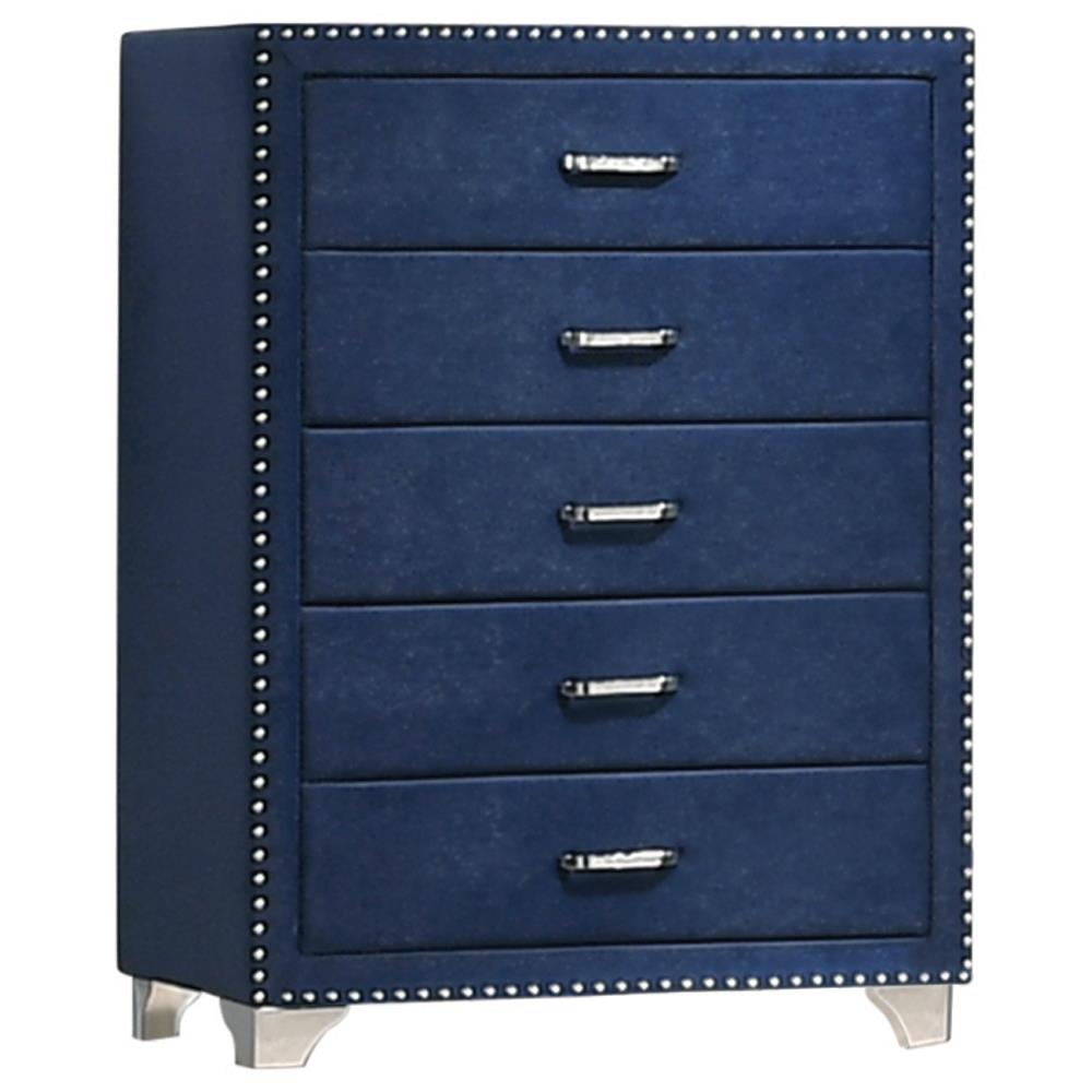 Melody 5-drawer Upholstered Chest Pacific Blue Melody 5-drawer Upholstered Chest Pacific Blue Half Price Furniture