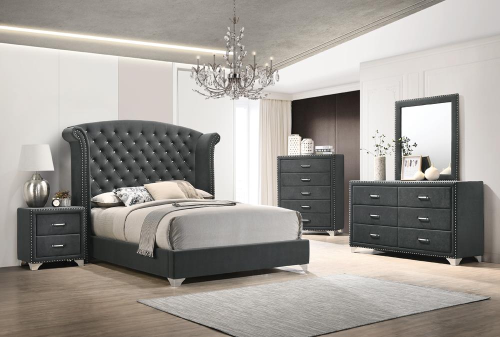 Melody 4-piece California King Tufted Upholstered Bedroom Set Grey  Las Vegas Furniture Stores