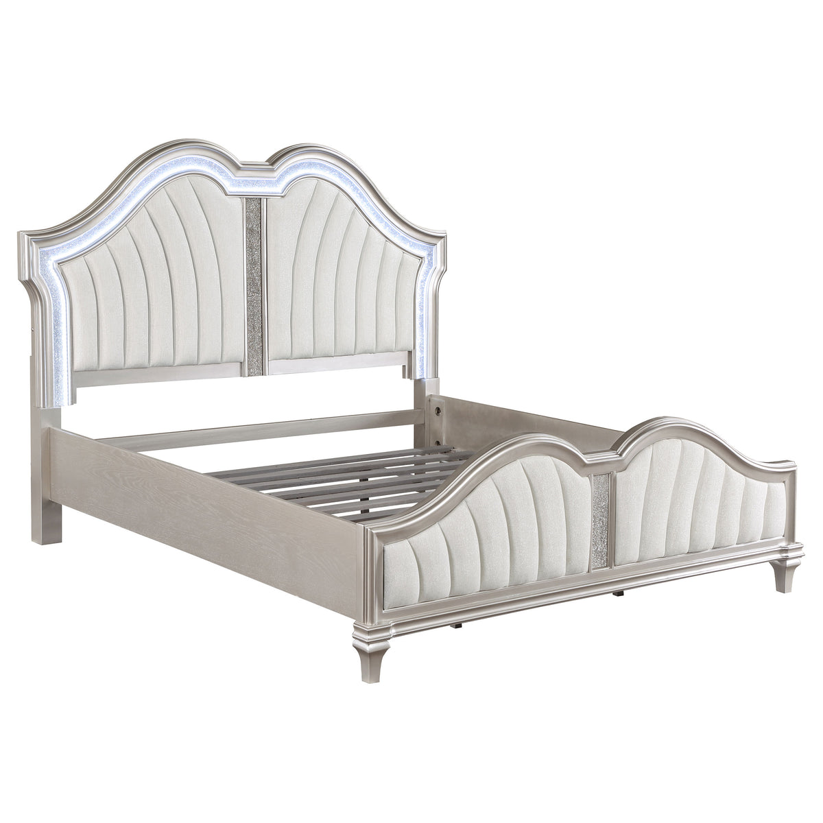 Evangeline Tufted Upholstered Platform Bed Ivory and Silver Oak - Bed - Half Price Furniture