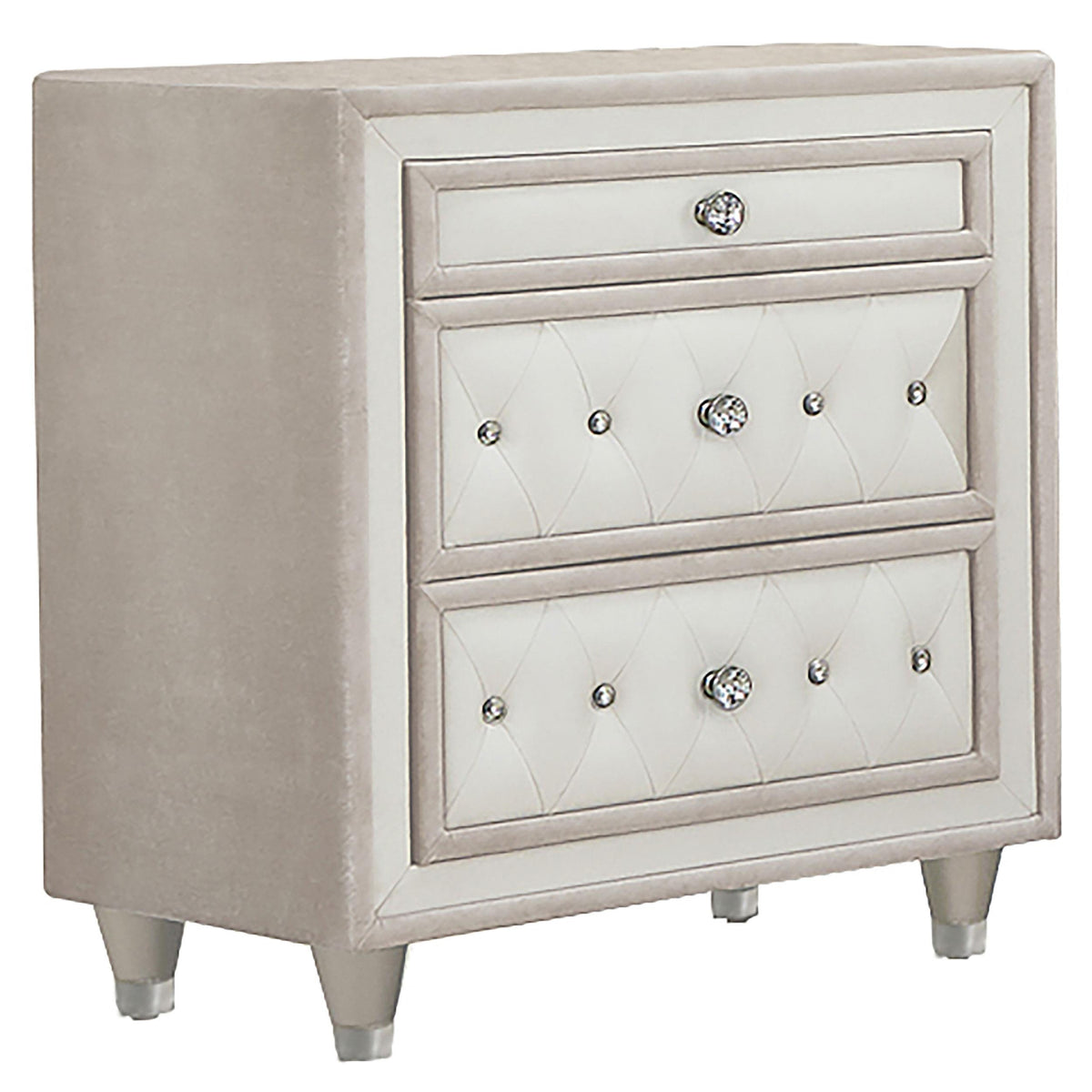 Antonella 3-drawer Upholstered Nightstand Ivory and Camel  Las Vegas Furniture Stores