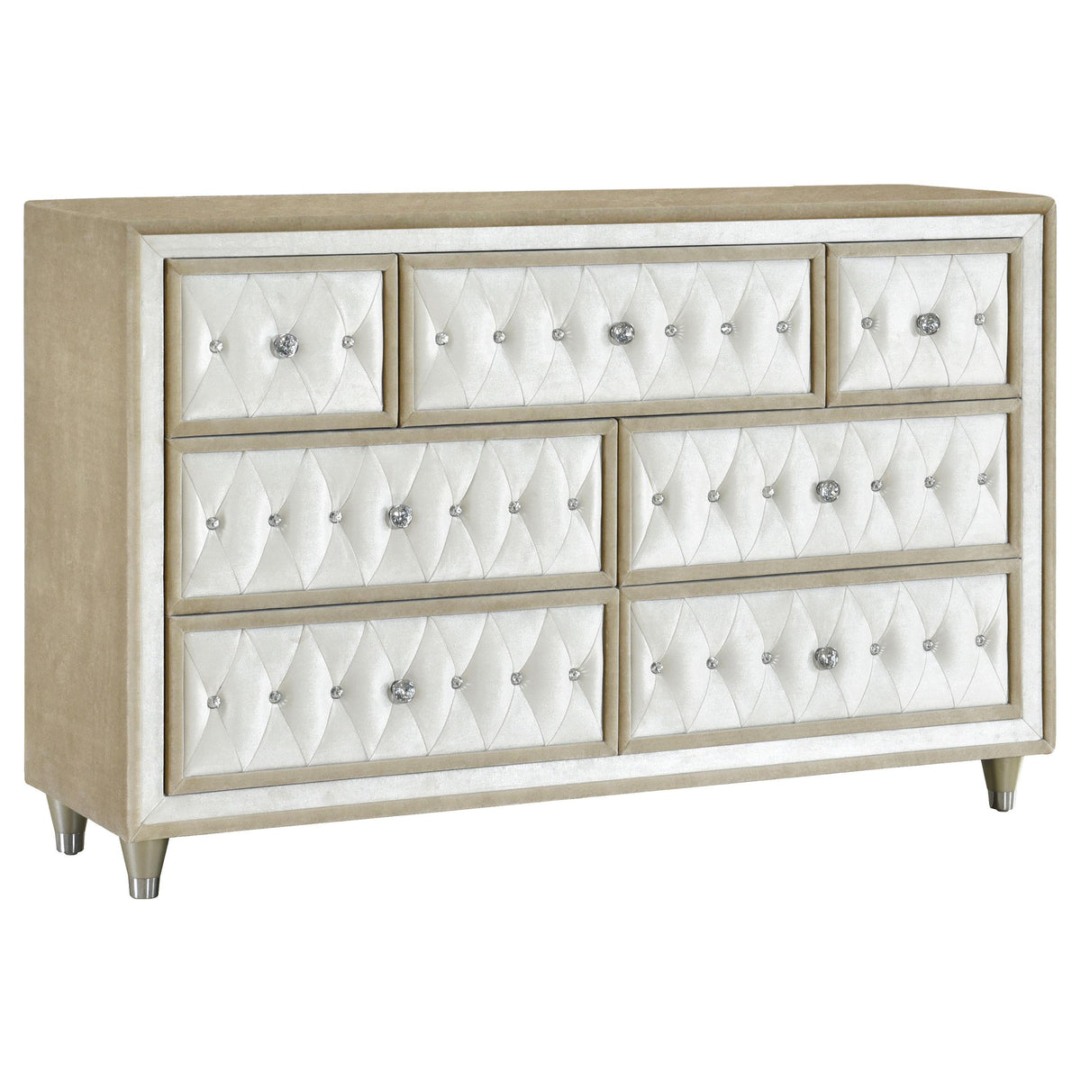 Antonella 7-drawer Upholstered Dresser Ivory and Camel  Las Vegas Furniture Stores