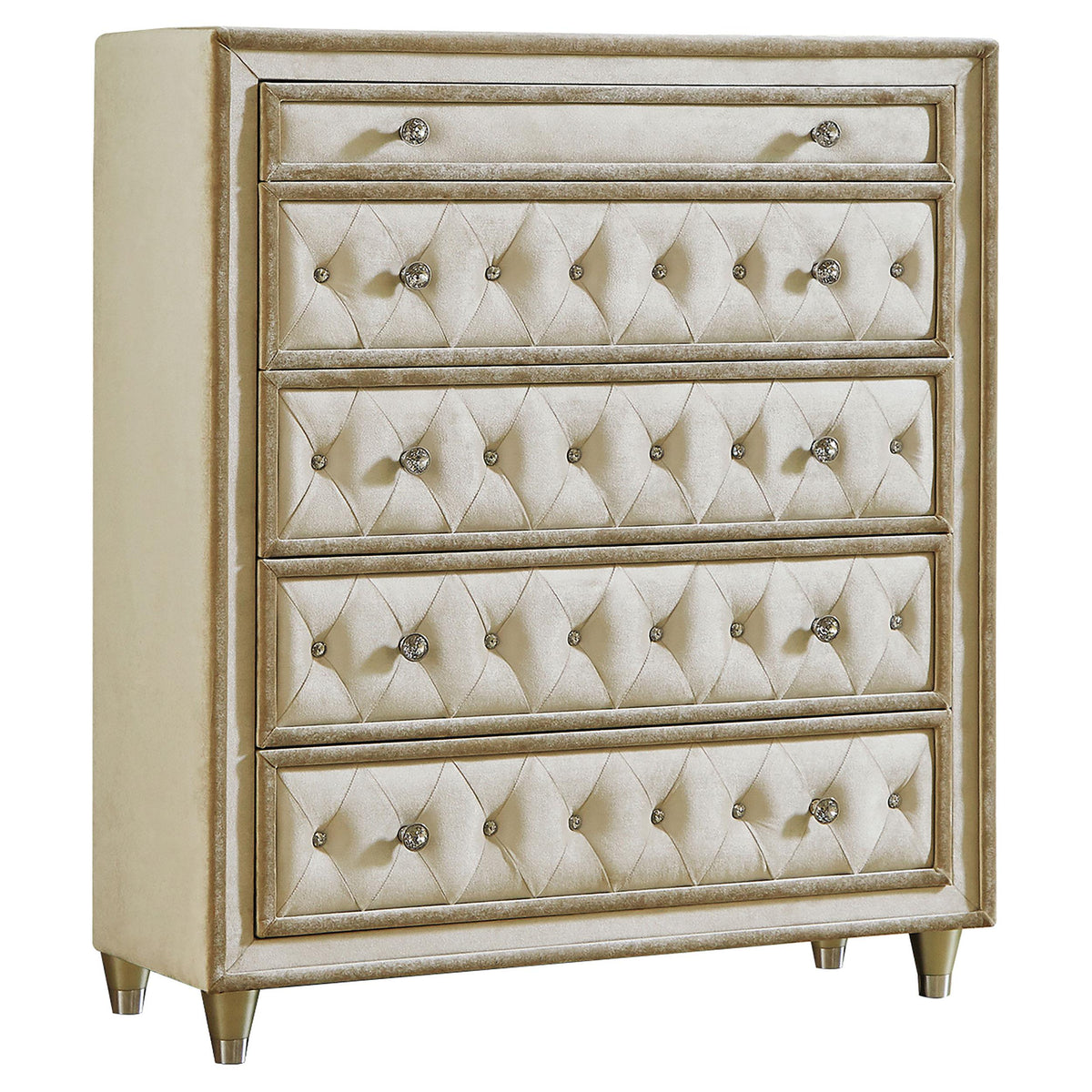 Antonella 5-drawer Upholstered Chest Ivory and Camel  Las Vegas Furniture Stores