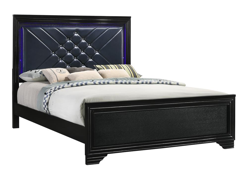 Penelope California King Bed with LED Lighting Black and Midnight Star  Las Vegas Furniture Stores
