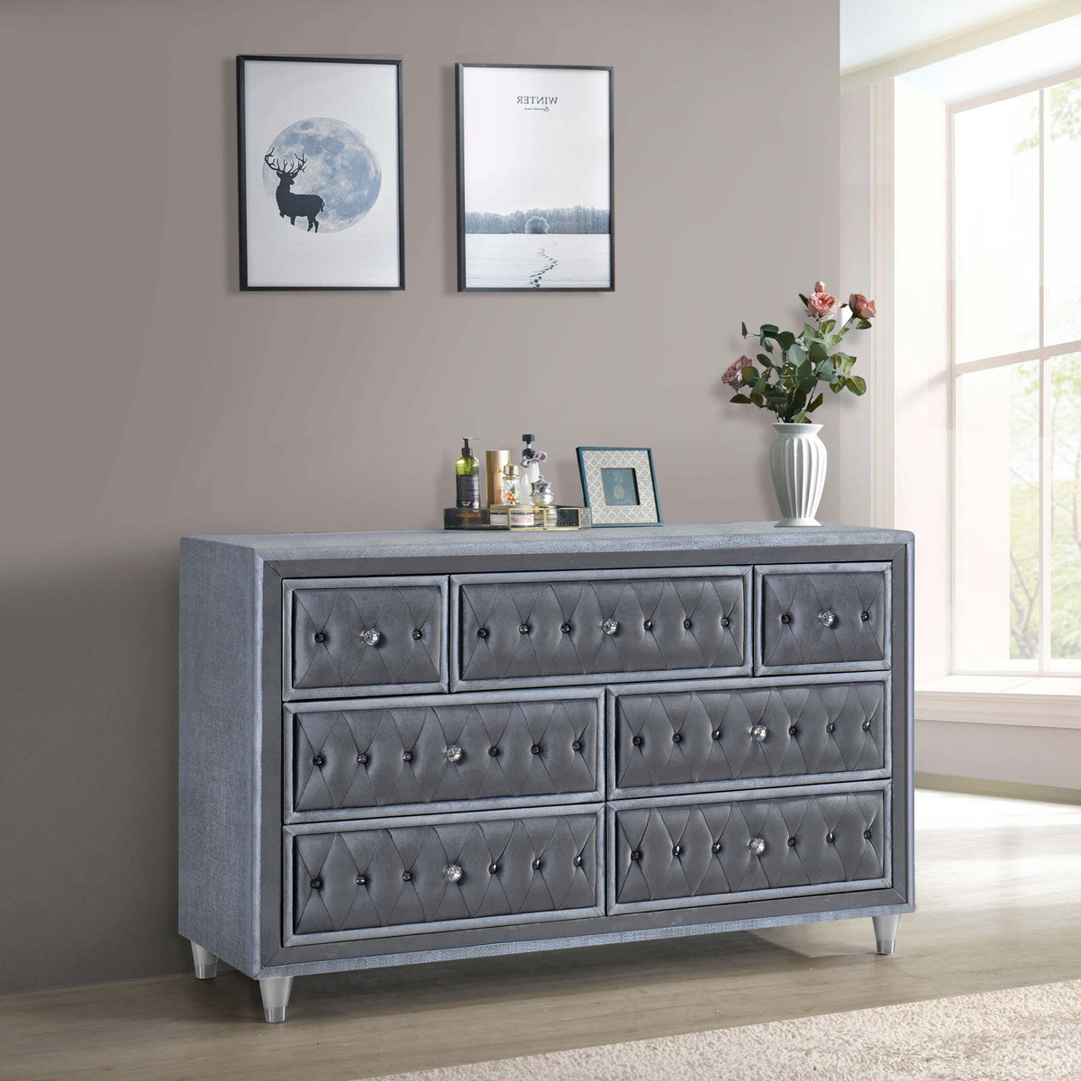Antonella 7-drawer Upholstered Dresser Grey  Las Vegas Furniture Stores