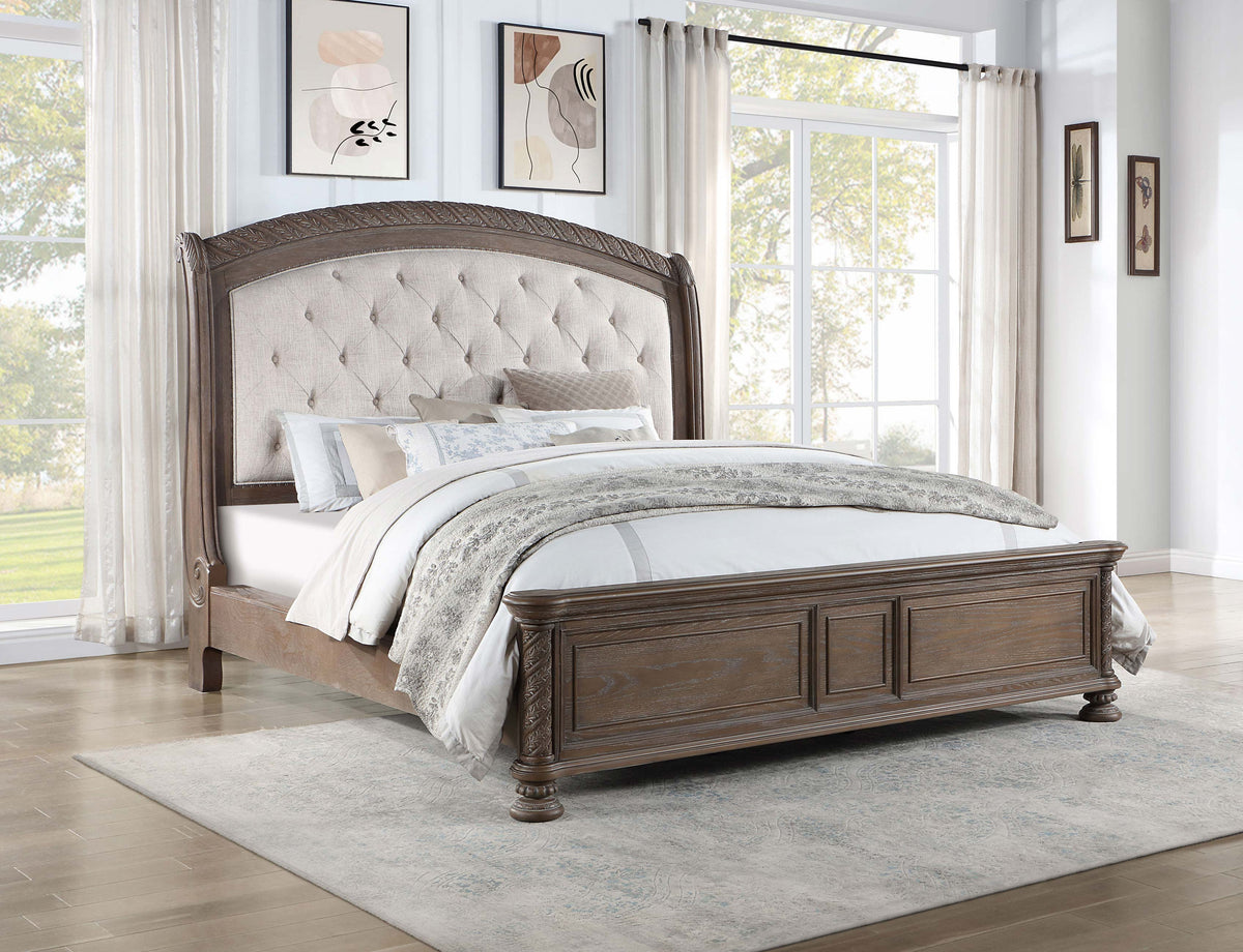 Emmett Tufted Headboard Panel Bed Walnut and Beige - Bed - Half Price Furniture