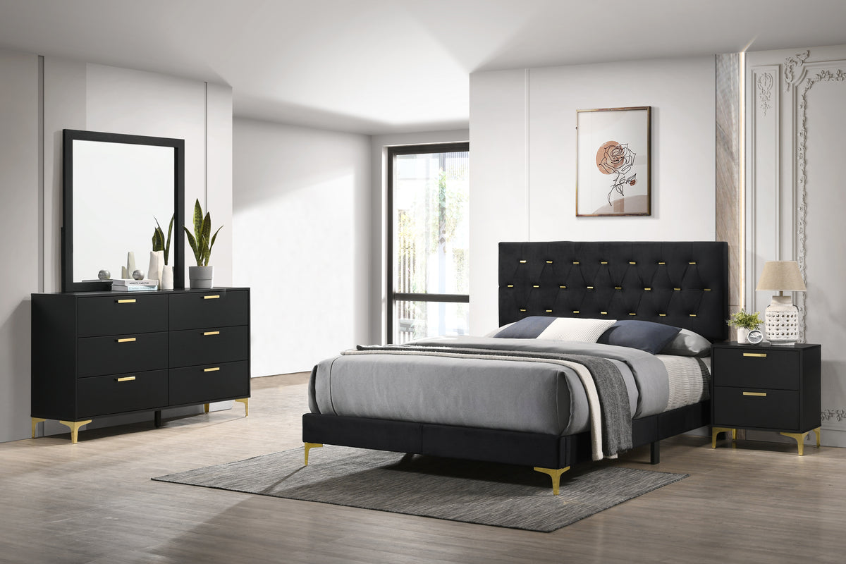 Kendall Tufted Panel Bedroom Set Black and Gold  Las Vegas Furniture Stores