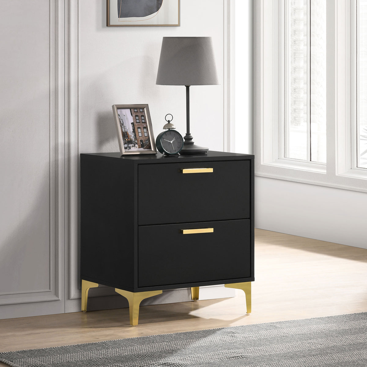 Kendall 2-drawer Nightstand Black and Gold  Las Vegas Furniture Stores