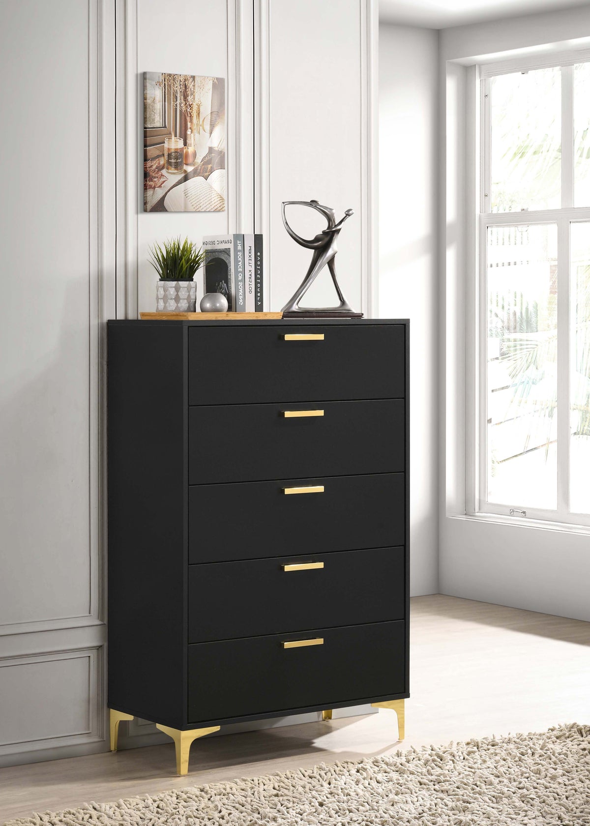 Kendall 5-drawer Chest Black and Gold  Las Vegas Furniture Stores
