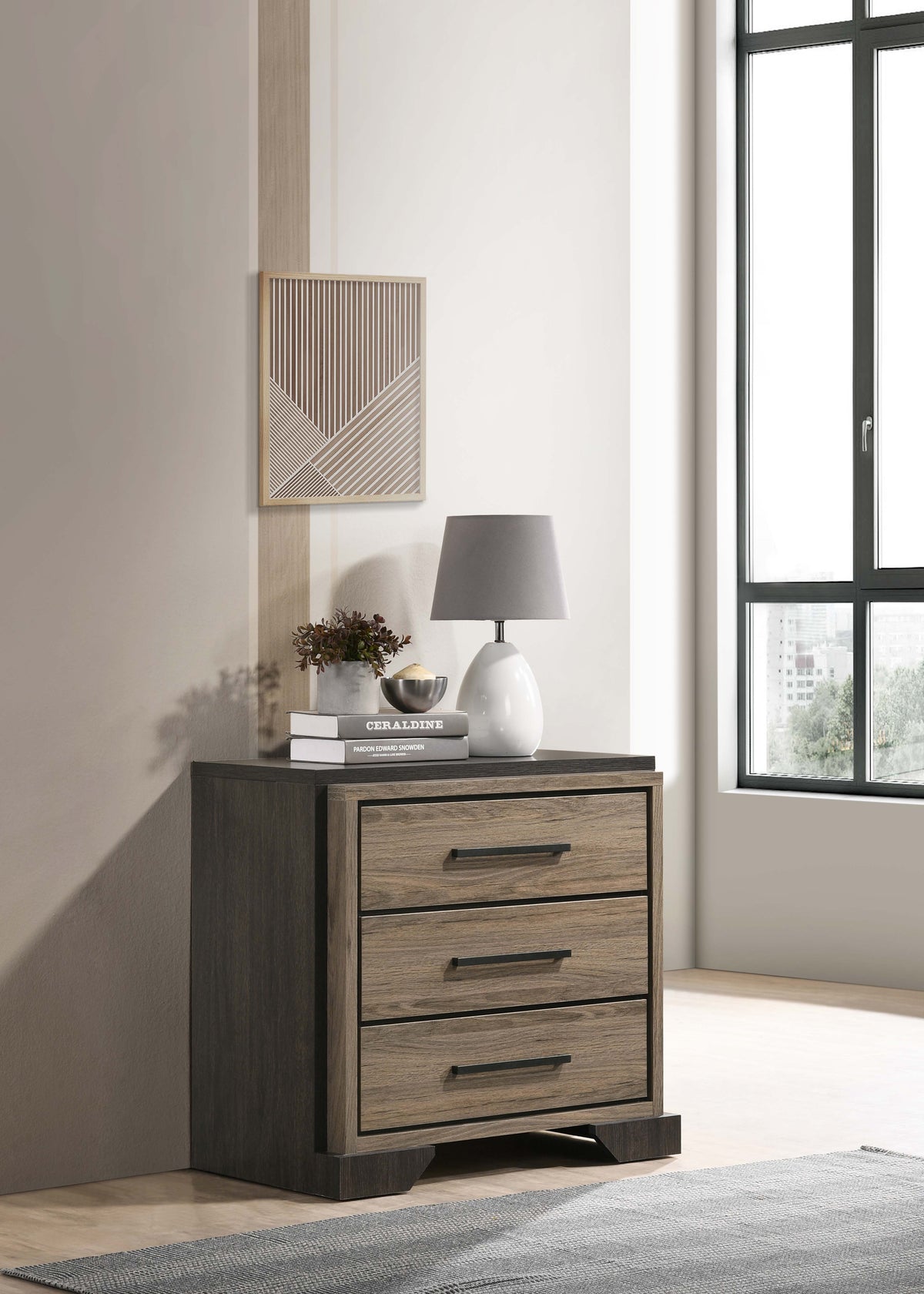 Baker 3-drawer Nightstand Brown and Light Taupe Baker 3-drawer Nightstand Brown and Light Taupe Half Price Furniture