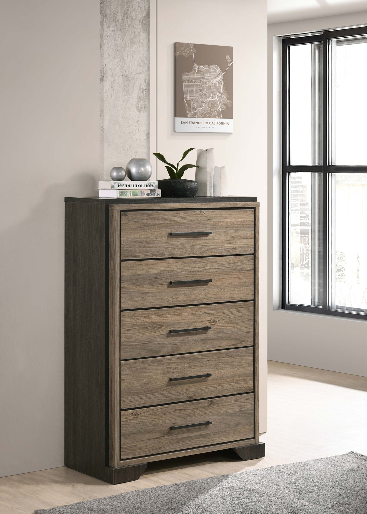 Baker 5-drawer Chest Brown and Light Taupe Baker 5-drawer Chest Brown and Light Taupe Half Price Furniture