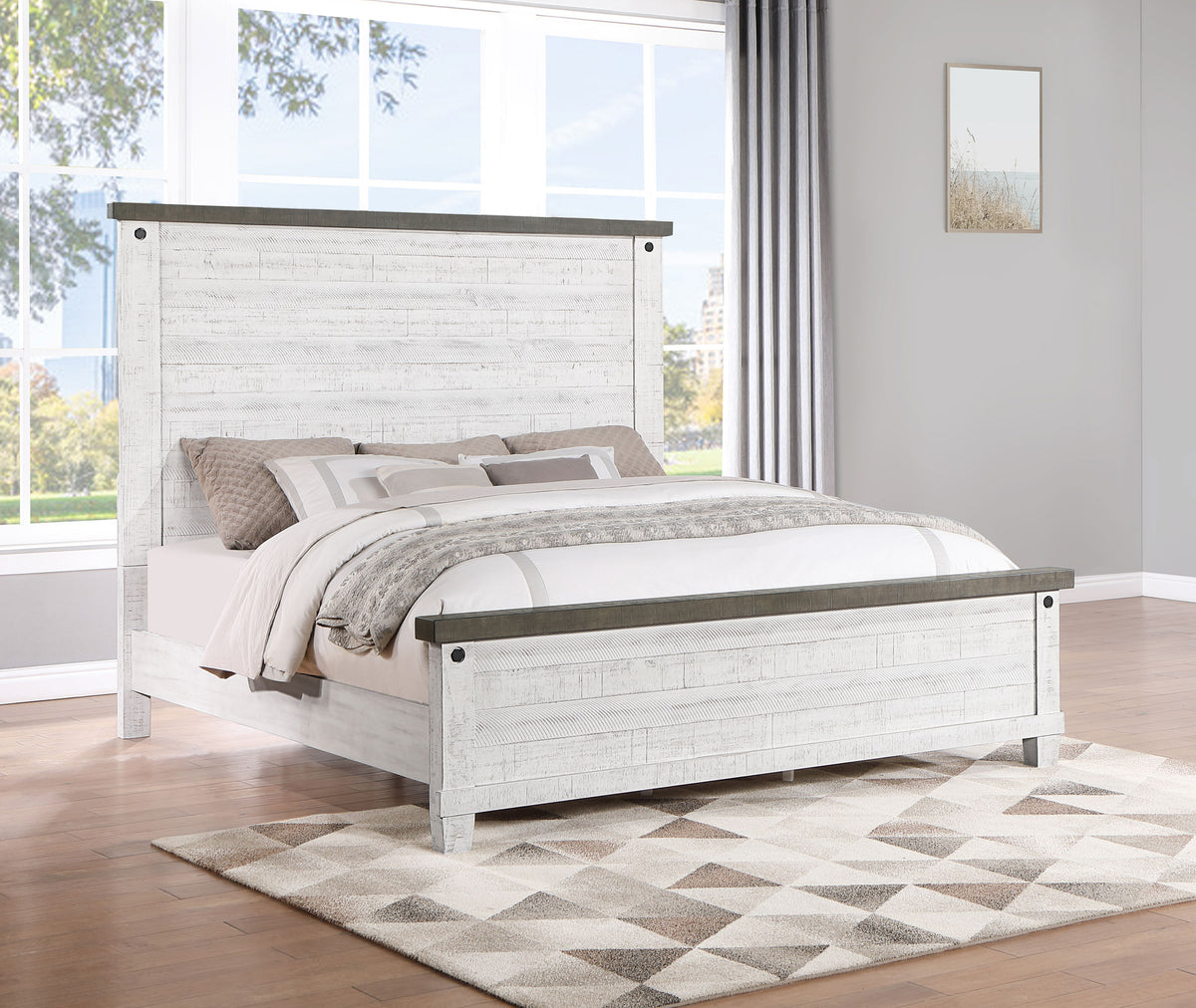 Lilith Panel Bed Distressed Grey and White - Half Price Furniture