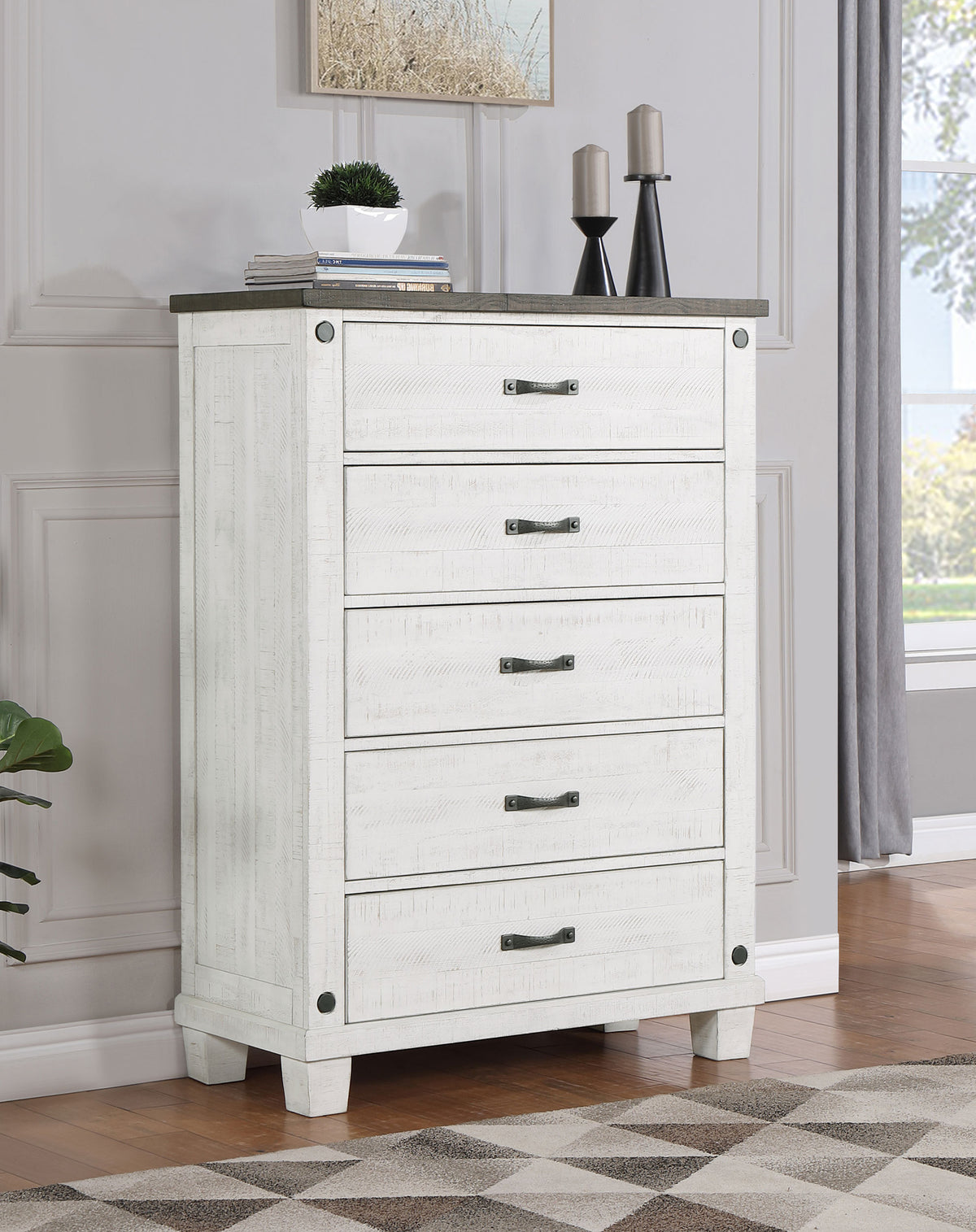 Lilith 5-drawer Chest Distressed Grey and White Lilith 5-drawer Chest Distressed Grey and White Half Price Furniture