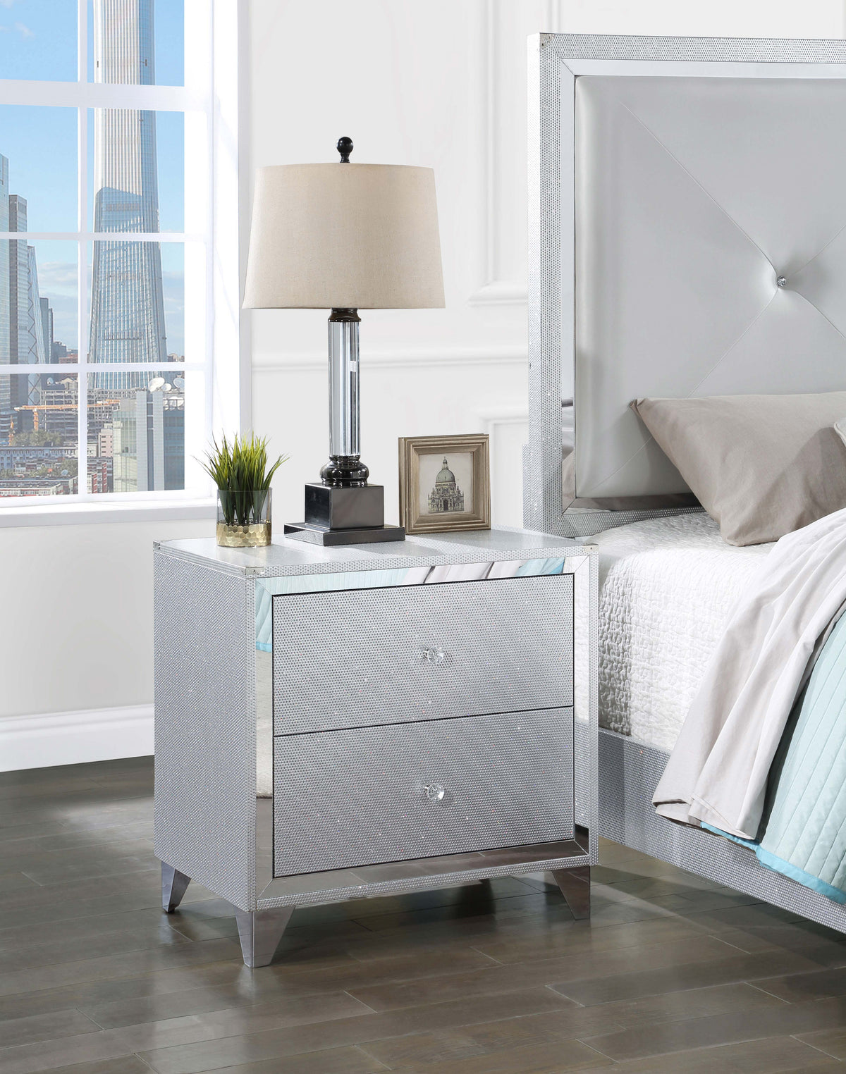 Larue 2-drawer Nightstand with USB Port Silver Larue 2-drawer Nightstand with USB Port Silver Half Price Furniture