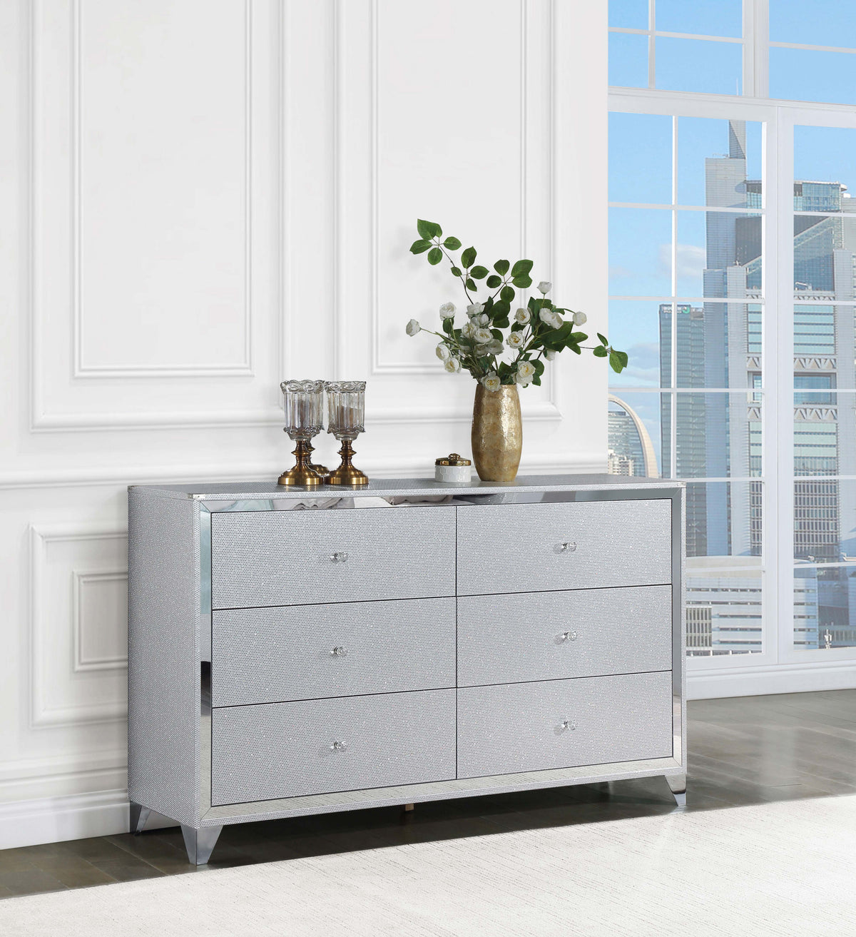 Larue 6-drawer Dresser Silver Larue 6-drawer Dresser Silver Half Price Furniture
