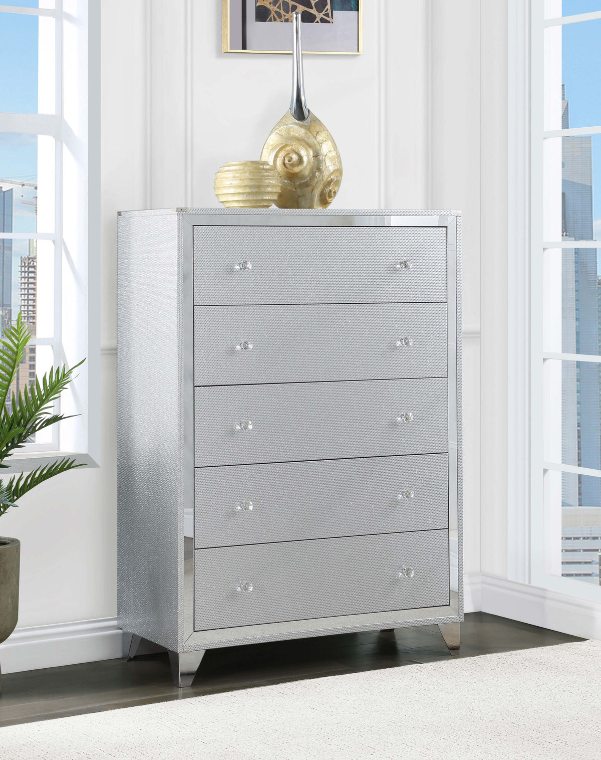 Larue 5-drawer Chest Silver Larue 5-drawer Chest Silver Half Price Furniture