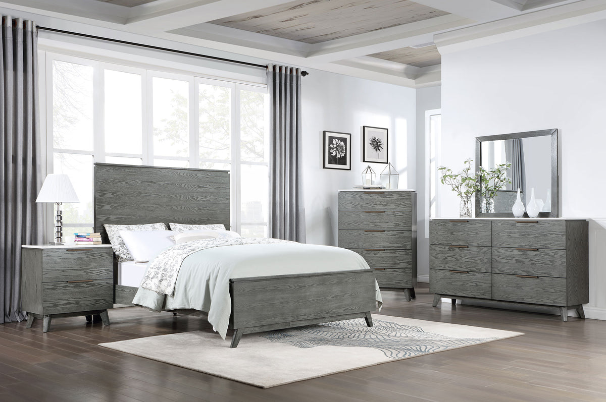 Nathan Bedroom Set White Marble and Grey - Half Price Furniture