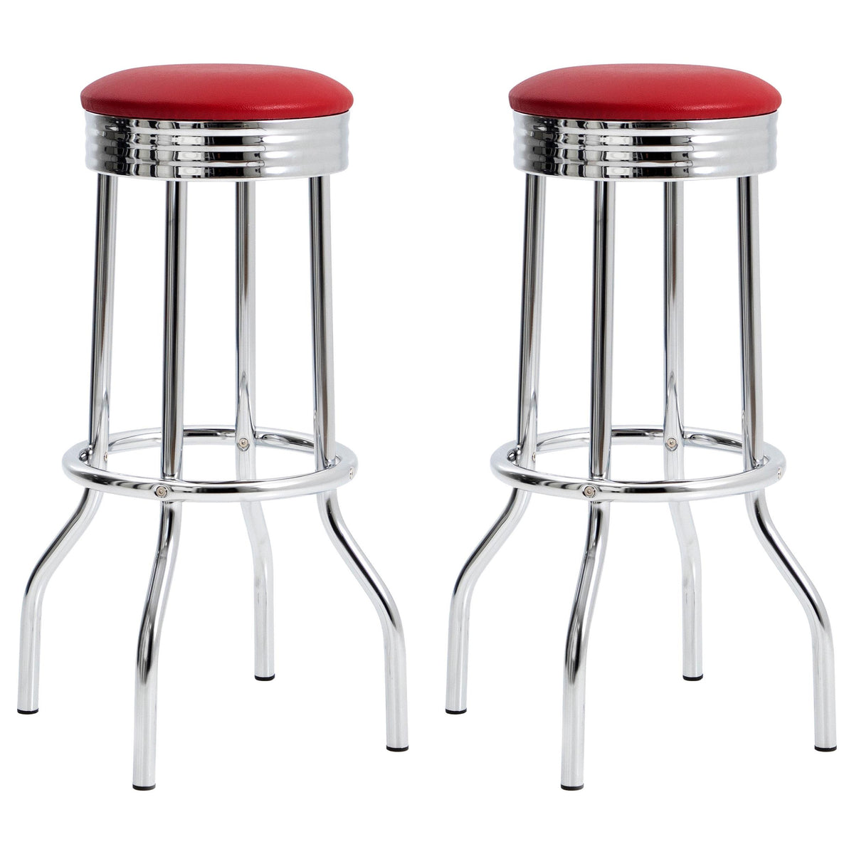 Theodore Upholstered Top Bar Stools Red and Chrome (Set of 2)  Las Vegas Furniture Stores