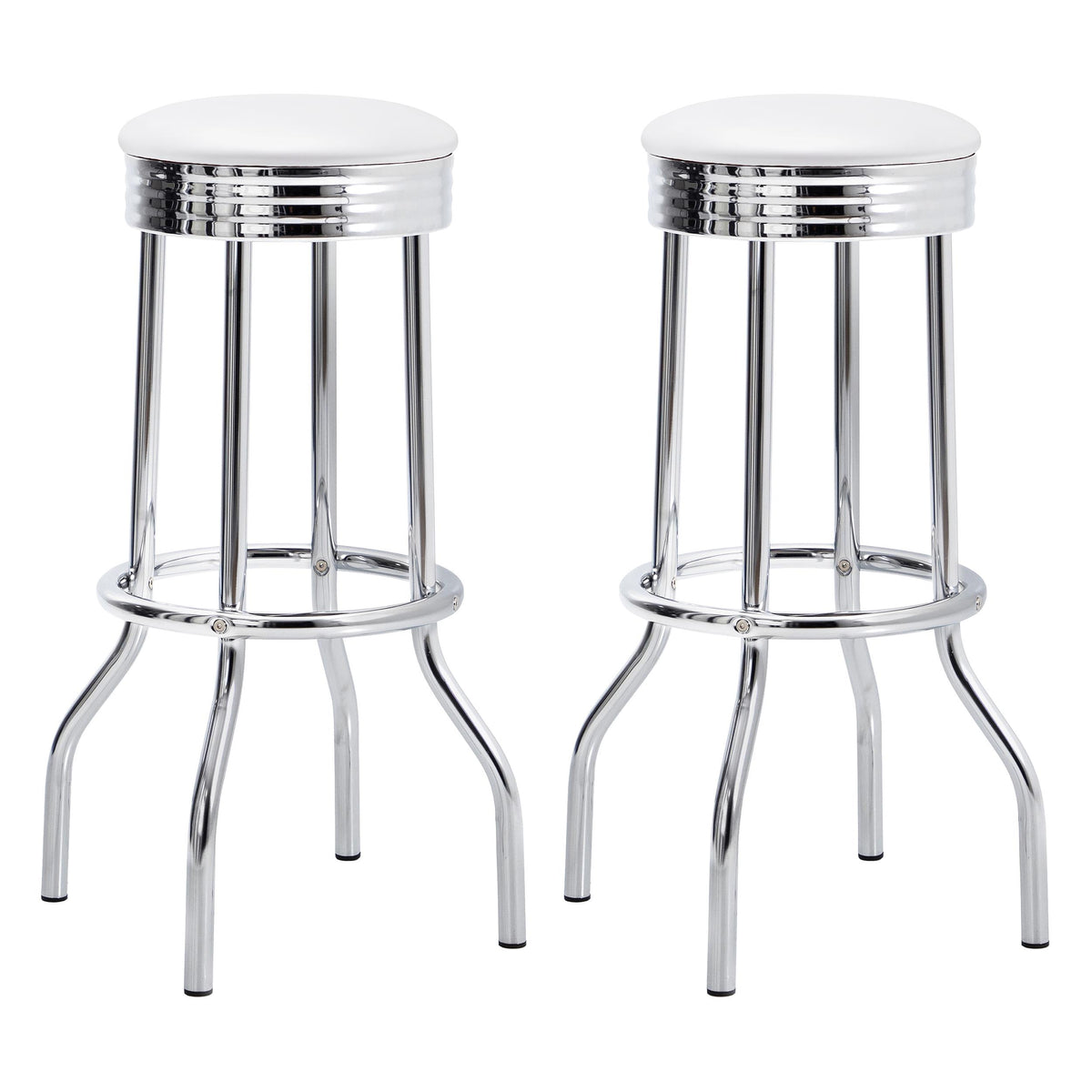Theodore Upholstered Top Bar Stools White and Chrome (Set of 2)  Las Vegas Furniture Stores